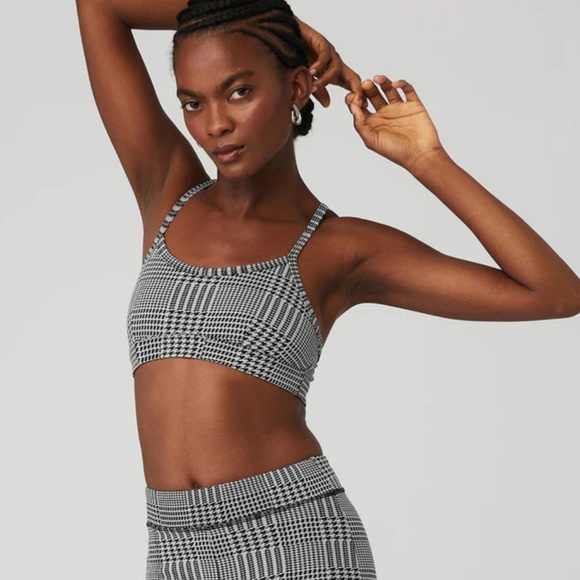 IN ORIGINAL BAG - Alo Jacquard Glenplaid Gratitude Houndstooth Sports Bra - Picture 1 of 5